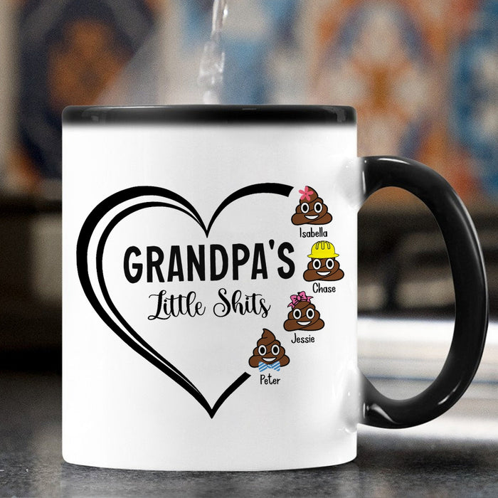 Personalized Color Changing Mug Grandpa's Little Shits Funny Naughty Shit Custom Grandkid's Name 11 15oz Cup