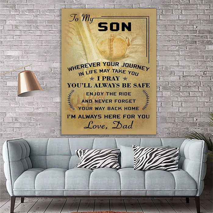 Personalized To My Son Canvas Wall Art Baseball I Pray You Will Always Be Safe Custom Name Poster Prints For Christmas