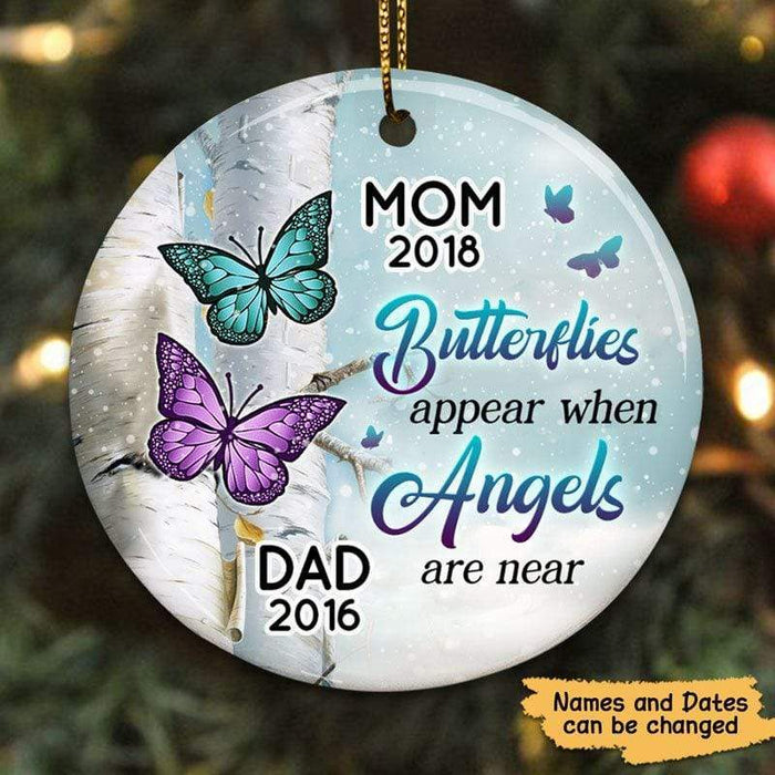 Personalized Memorial Ornament For Dad Mom In Heaven Butterflies Appear When Angles Near Custom Name Condolence Gifts