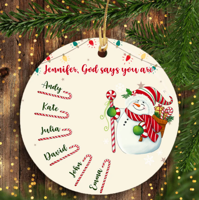 Personalized Ornament For Grandmother From Grandchild God Says You Are Cute Snowman Custom Name Gifts For Christmas