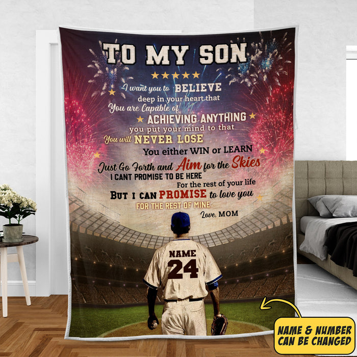 Personalized To My Son Blanket For Baseball Lovers I Want You To Believe Deep In Your Heart Custom Name & Number