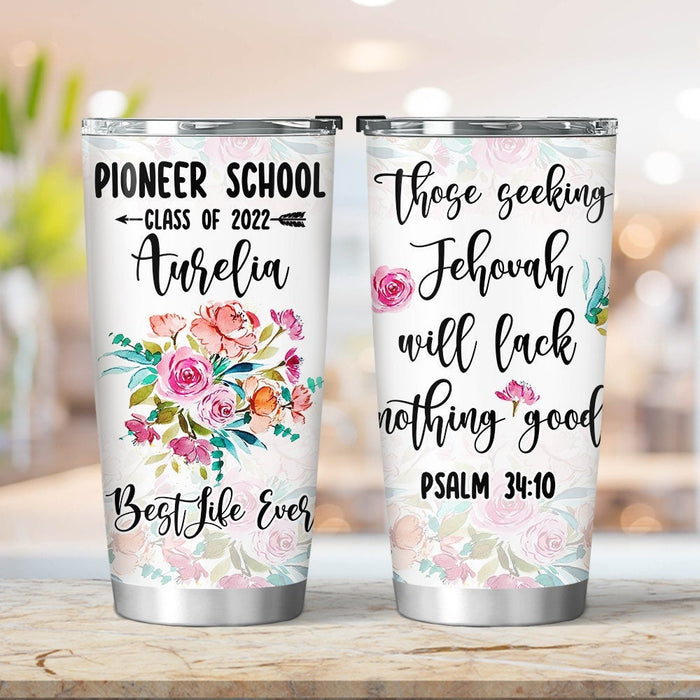 Personalized Tumbler For Teacher Pioneer School Class Of 2022 Flower Custom Name Travel Cup Gifts For Back To School