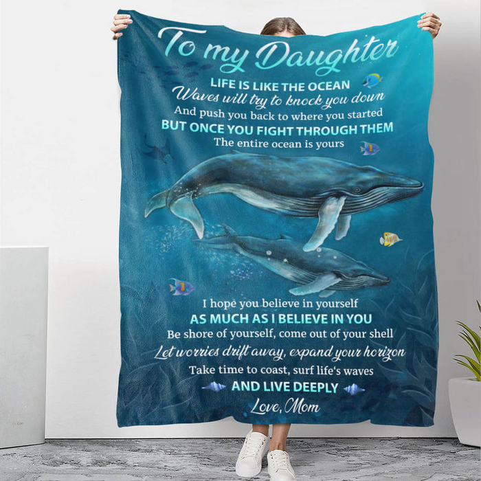 Personalized Premium Blanket To My Daughter From Mom Funny Dolphins In The Ocean Fleece Blankets Customized Name