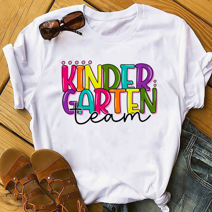 Personalized T-Shirt For Teachers Kindergarten Team Colorful Design Custom Name & Grade Level Back To School Outfit