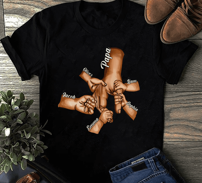 Personalized T-Shirt For Grandpa Holding Kids' Hand Vintage Design Custom Grandkids Name Father's Day Shirt