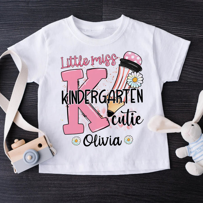 Personalized T-Shirt For Kids Little Miss Kindergarten Daisy Print Custom Name & Grade Level Back To School Outfit