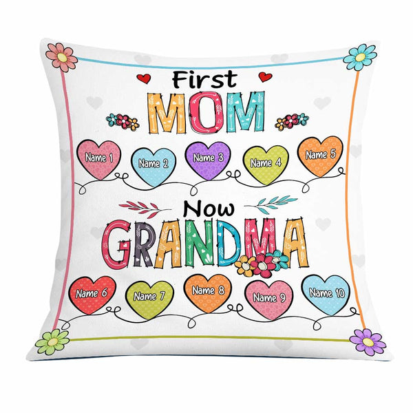 Personalized Square Pillow For Grandma First Mom Nana Hearts Florals Custom Grandkids Name Sofa Cushion Birthday Gifts