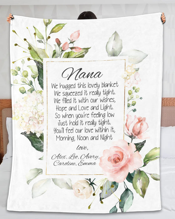 Personalized Blanket For Grandma Nana We Hugged This Lovely Blanket Colorful Flower Printed Custom Grandkids Name