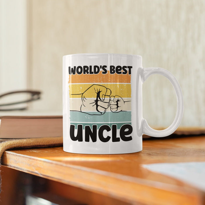 Novelty Coffee Mug For Uncle From Niece Nephew World's Best Uncle Vintage Fist Bump White Cup Uncle Gifts For Christmas