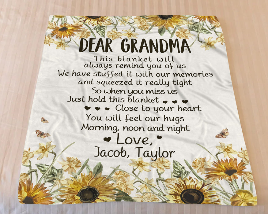 Personalized To My Grandma Blanket From Grandkids Sunflowers You Will Feel Our Hugs Custom Name Gifts For Christmas