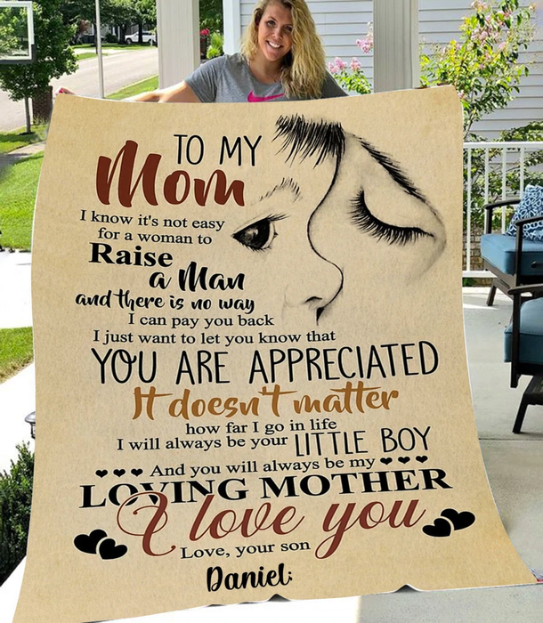 Personalized Blanket To My Mom Not Easy For A Women To Raise A Man Mom & Baby Prints Custom Name Blanket For Mothers Day