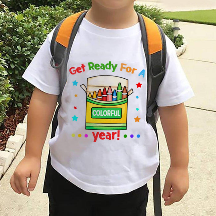 Classic T-Shirt For Kids Get Ready For A Colorful Year Cute Funny Crayon Print Back To School Outfit