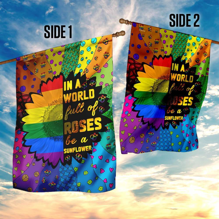 Personalized Pride Flag For LGBT Lesbian Gay Lovers Colorful Sunflower Design Welcome Garden Flag