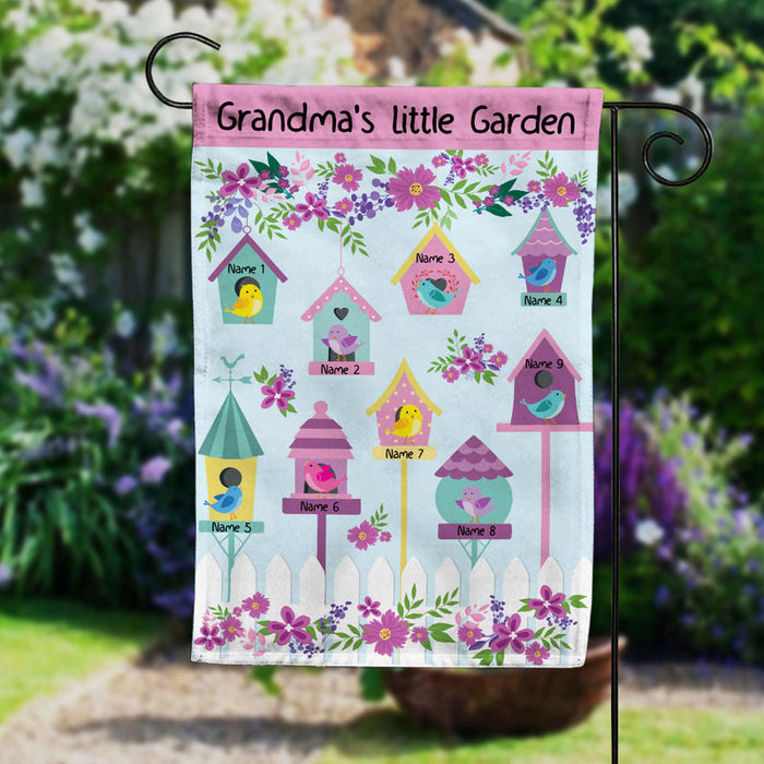 Personalized Garden Flag For Grandma Floral Birds Little Garden Custom Grandkids Name Welcome Flag Gifts For Birthday