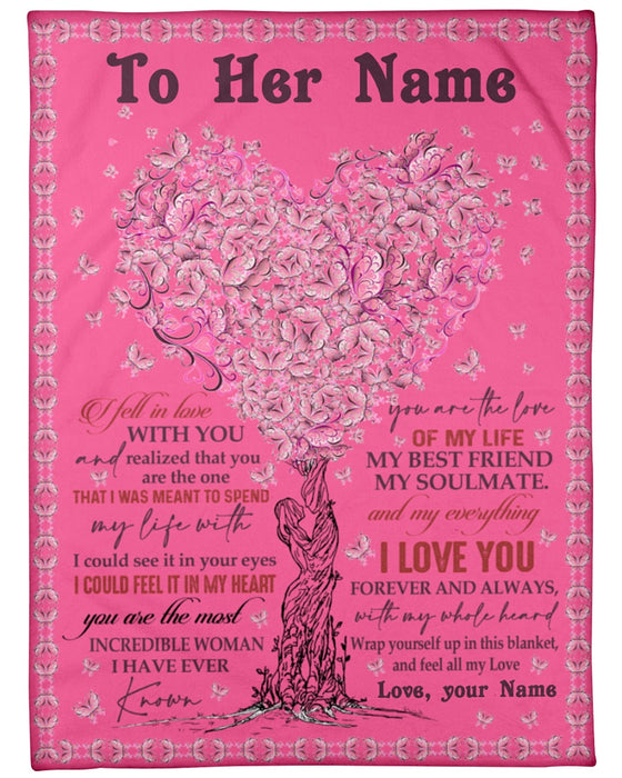 Personalized To My Girlfriend Blanket Gifts From Boyfriend Pink Tree I Could Feel In My Heart Custom Name For Birthday