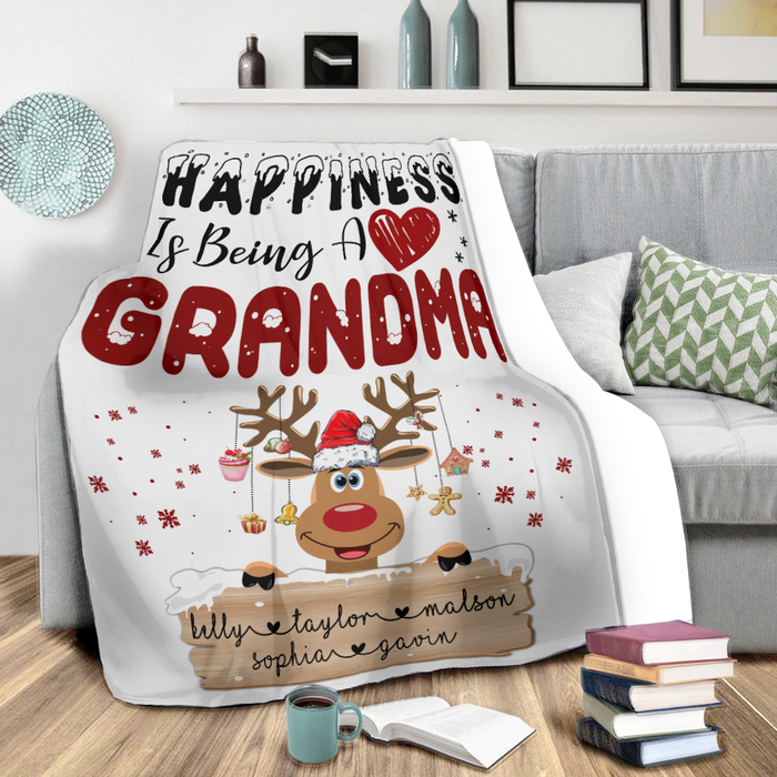 Personalized To My Grandma Blanket From Grandchild Happiness Is Being A Nana Reindeer Custom Name Gifts For Christmas