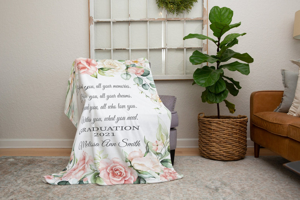 Personalized Graduation Blanket For Her Floral Design Senior Graduation 2022 Blanket Custom Name College Graduation