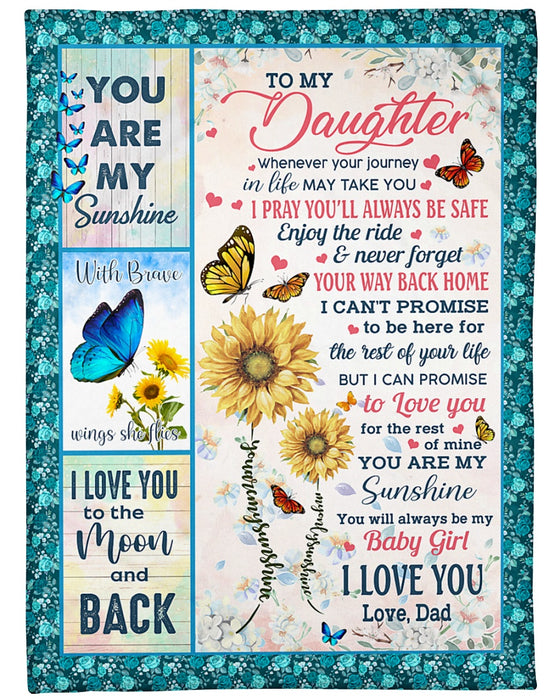 Personalized To My Daughter Blanket From Daddy Mommy Butterflies Sunflower Enjoy The Ride Custom Name Christmas Gifts