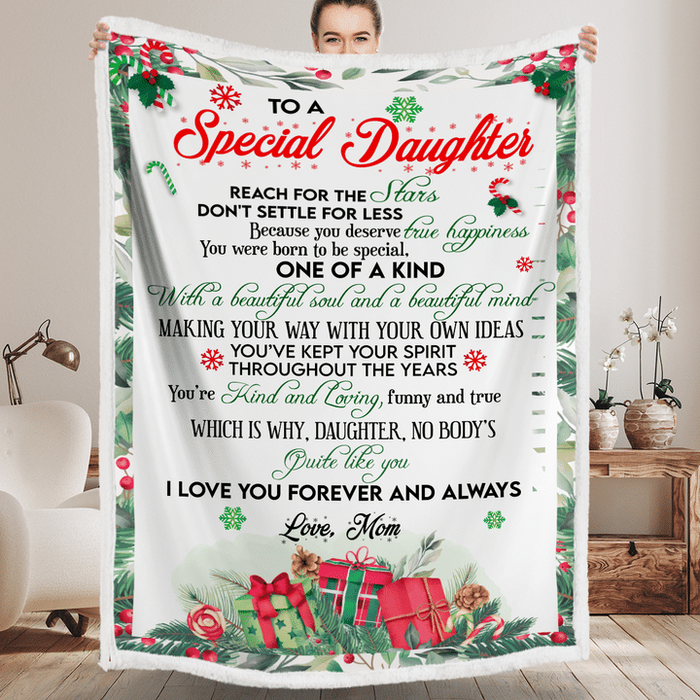 Personalized Xmas Fleece Blanket To My Daughter From Mom Reach For The Stars Customized Name Sherpa Blankets