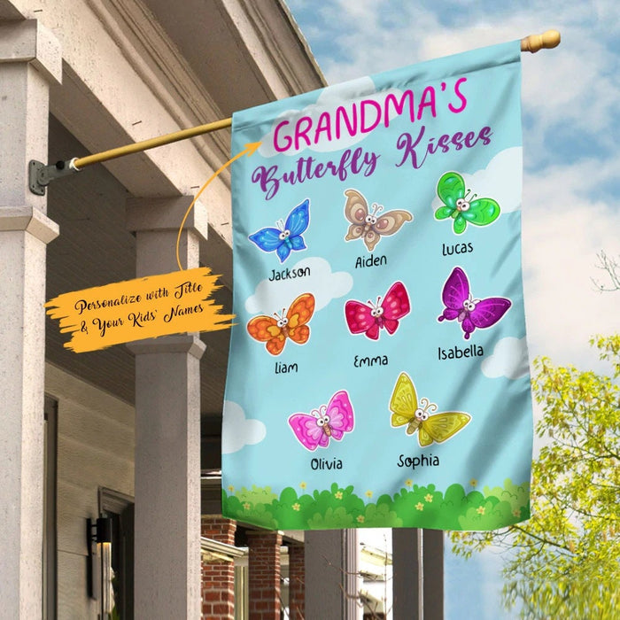 Personalized Garden Flag For Nana Grandma Butterflies Kisses Cloudy Custom Grandkids Name Welcome Flag Christmas Gifts