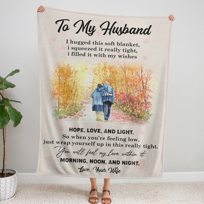 Personalized Old Couple Blanket To My Husband Hope Love & Light Growing Old Together Blanket For Valentines Custom Name