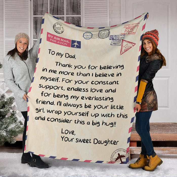 Personalized Love Airmail Fleece Blanket To My Dad From Daughter Vintage Letter Sherpa Blankets Customized Name