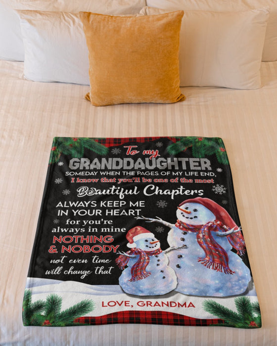 Personalized To My Granddaughter Blanket From Grandpa Grandma Snowman Snowflakes Plaid Beautiful Chapter Custom Name
