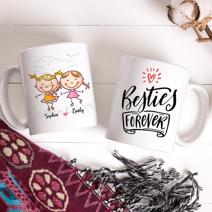Personalized Ceramic Coffee Mug For Bestie BFF Bestie Forever Cute Girls & Heart Print Custom Name 11 15oz Cup