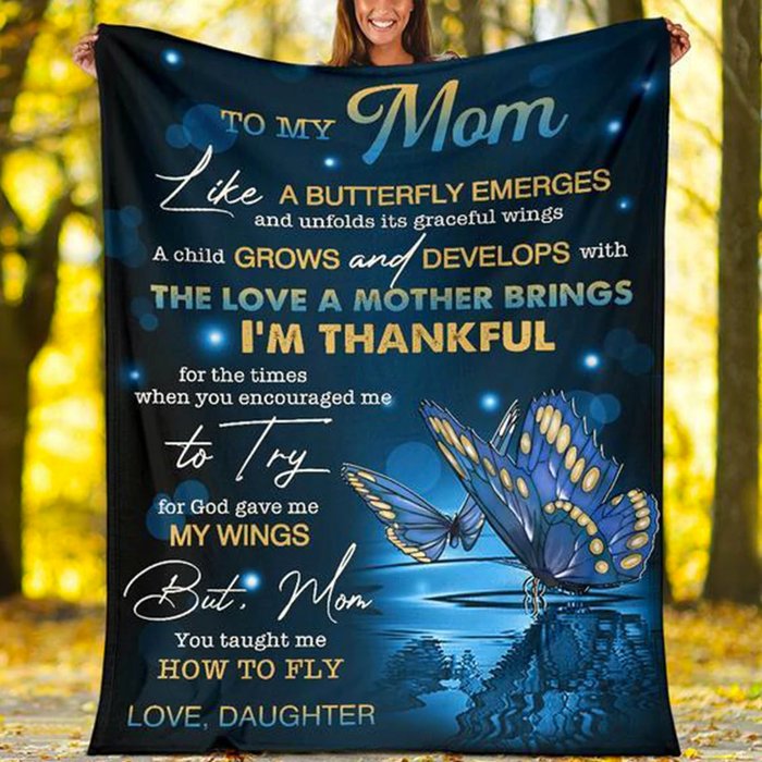 Personalized Fleece Blanket To My Mom On Mothers Day Blue Butterfly & Shadow Blankets Custom Name