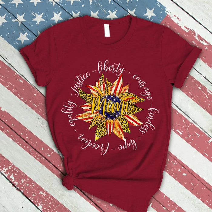 Personalized Shirt For Mimi Design Print Sunflower USA Flag Custom Grandkids's Name