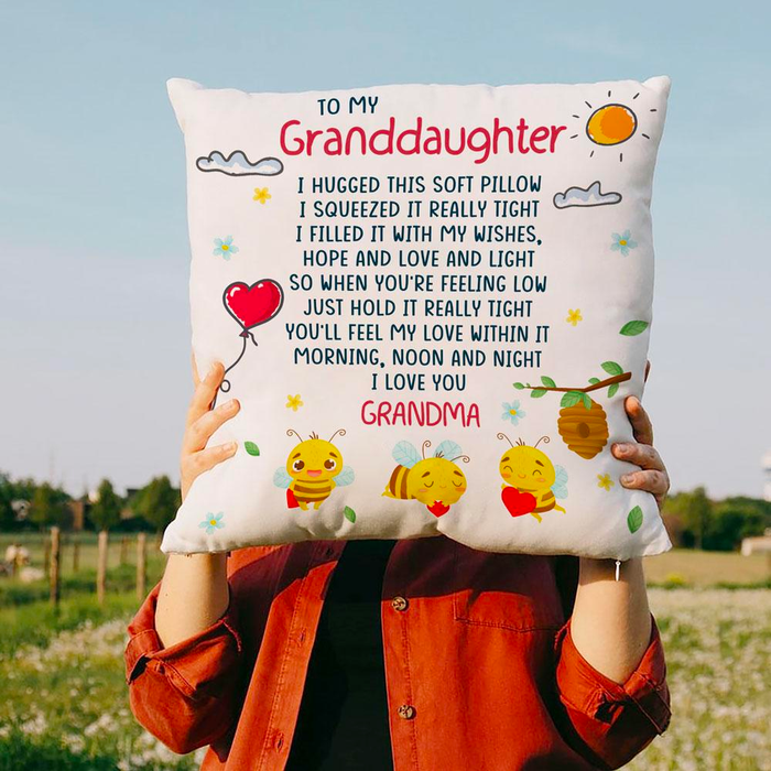 Personalized To My Granddaughter Square Pillow Cute Bee I Hugged This Soft Pillow
 Custom Name Sofa Cushion Xmas Gifts
