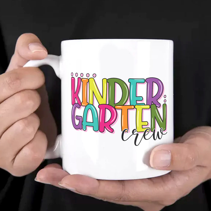 Personalized Back To School Mug Kindergarten Crew Colorful Design Custom Grade Level 11 15oz Ceramic Coffee Cup