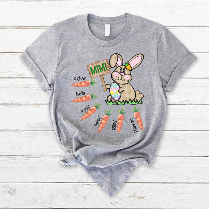 Personalized T-Shirt For Grandma Mimi Bunny With Easter Egg & Carrot Printed Custom Grandkids Name Easter Day Shirt