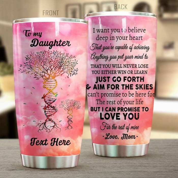 Personalized Tumbler To My Daughter Gifts From Mom Dad DNA Tree Pink Theme Inspire Quotes Custom Name Travel Cup 20oz