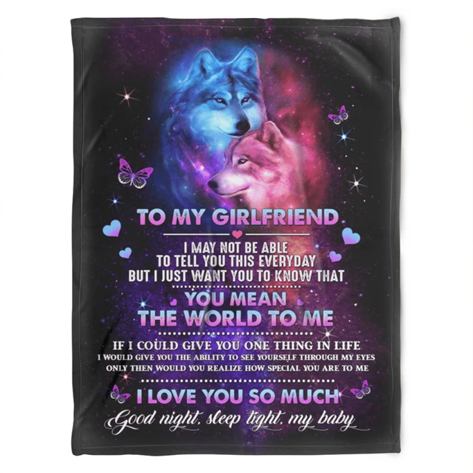 Personalized To My Girlfriend Blanket Gifts From Boyfriend You Mean The World To Me Wolf Couple Custom Name For Birthday