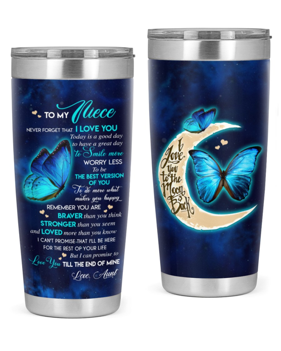 Personalized To My Niece Tumbler From Aunt Uncle Smile More Worry Less Moon Butterflies Custom Name Travel Cup Birthday Gifts