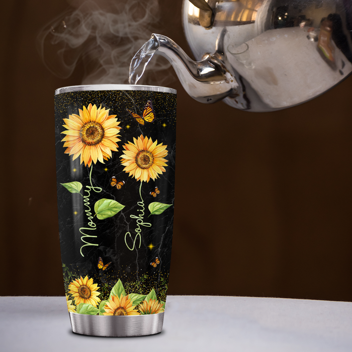 Personalized Tumbler For Mom Side By Side Or Miles Apart Sunflower Custom Name 20oz Travel Cup Gifts For Mothers Day