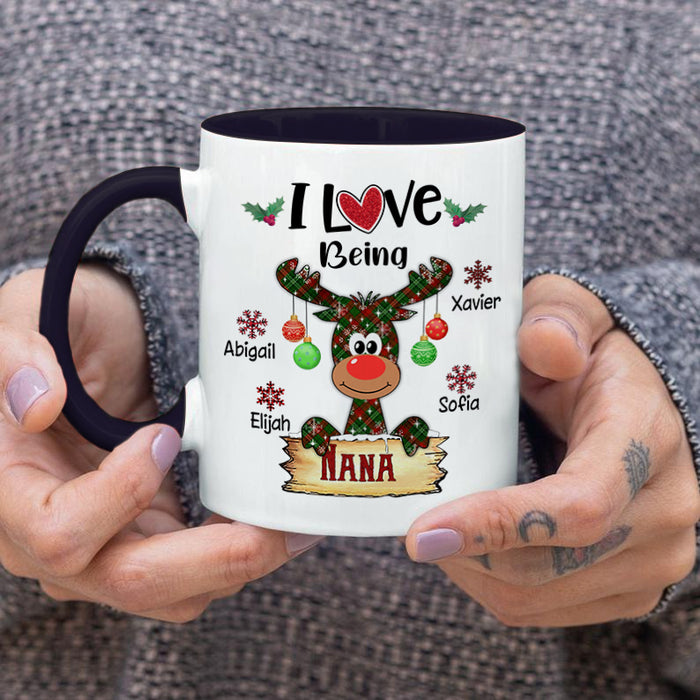 Personalized Coffee Mug Gifts For Grandma Cute Reindeer Snowflakes Love Being Nana Custom Grandkids Name Christmas Cup