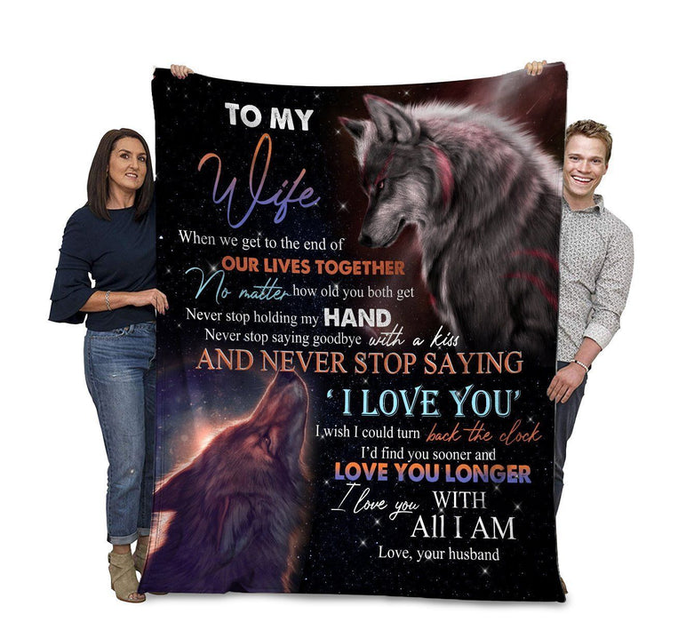 Personalized Blanket To My Wife Never Stop Saying I Love You Wolf Couple Printed Custom Name Blanket For Valentines