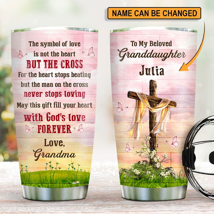 Personalized Tumbler To Granddaughter Gifts From Grandparents Fill Your Heart With Gods Love Custom Name Travel Cup 20oz