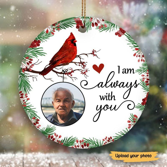 Personalized Memorial Ornament For Loved One In Heaven Holly Branch Cardinal Custom Photo Tree Hanging Condolence Gifts