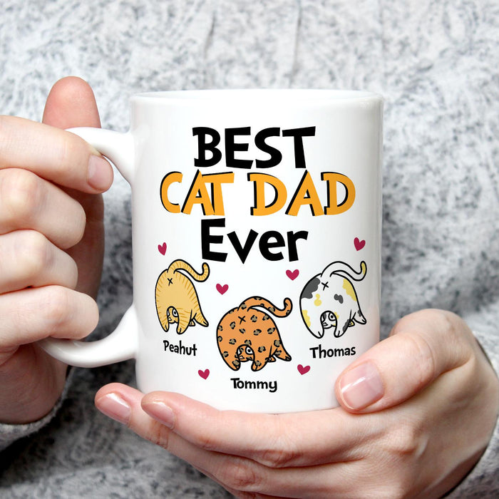 Personalized Ceramic Coffee Mug For Cat Dad Best Cat Dad Ever Cute Funny Cat Print Custom Cat's Name 11 15oz Cup