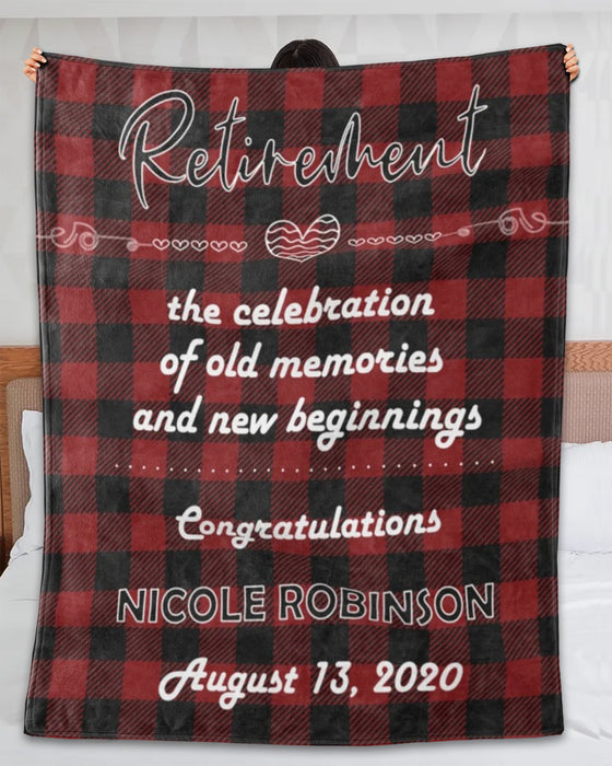 Personalized Retirement Blanket The Celebration Of Old Memories & New Beginnings Plaid Design Custom Name & Date