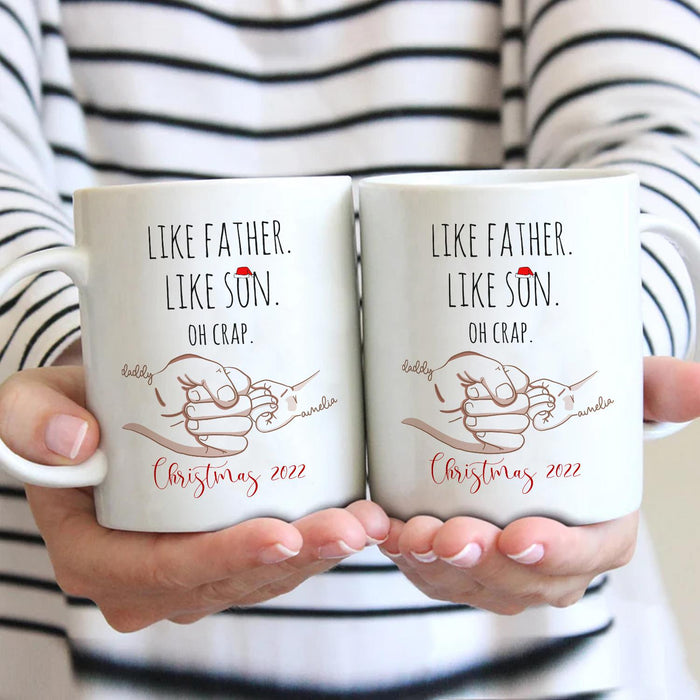 Personalized Coffee Mug For Daddy From Kids Like Father Like Son Fist Bump Custom Name Ceramic Cup Gifts For Birthday