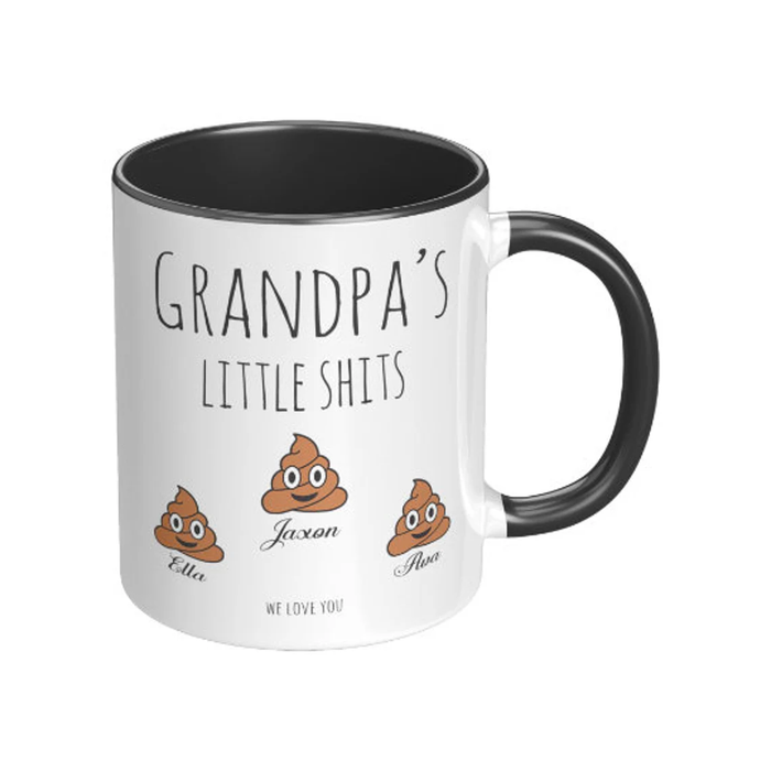 Personalized Accent Coffee Mug For Grandpa Grandpa's Little Shits Funny Shit Custom Grandkids Name 11 15oz Cup