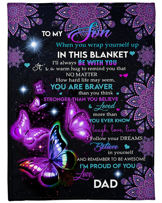 Personalized To My Son Blanket Gifts From Mom Dad Mandala Design Butterflies I'm Proud Of You Custom Name For Birthday