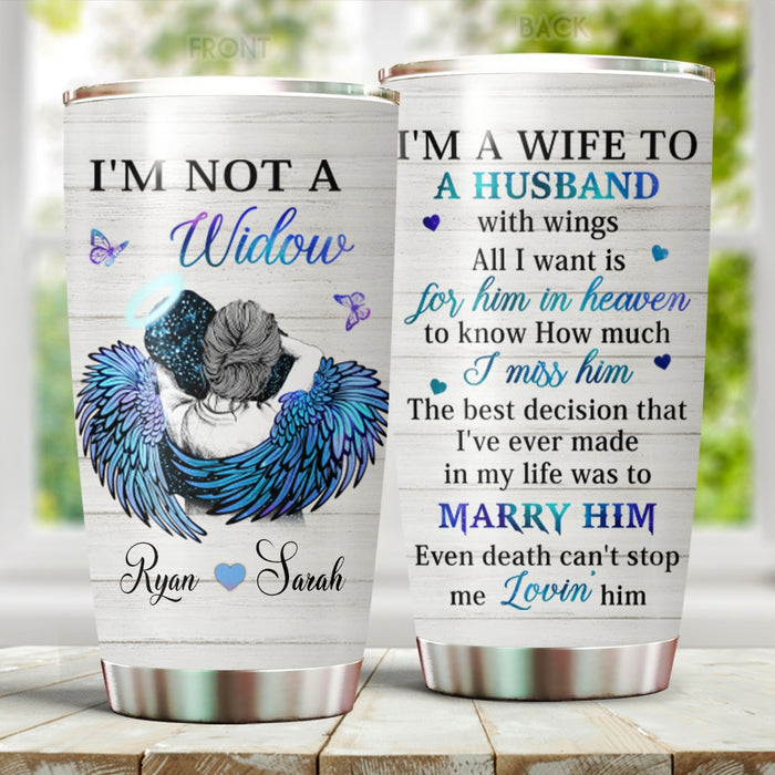 Personalized Memorial Gifts Tumbler For Loss Of Loved One I'm A Wife To A Husband With Wings Custom Name Travel Cup 20oz