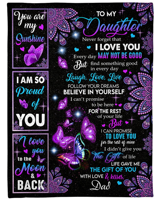 Personalized Blanket To My Daughter From Dad Laugh Love Mandala Style Butterfly Print Galaxy Background Custom Name