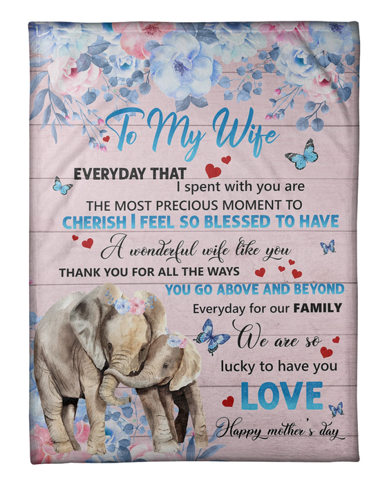 Personalized Valentine Blanket To My Wife Rustic Floral & Elephants Couple Prints Custom Name Lovely Blankets