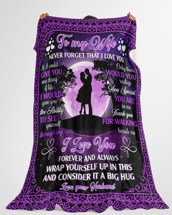 Personalized Blanket To My Wife From Husband Never Forget That I Love You Couple Under Purple Moon Custom Name